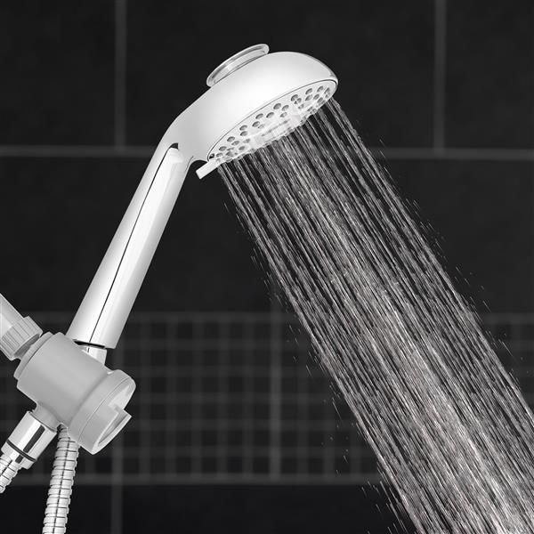 Side View of QMK-753ME Secure Magnetic Hand Held Shower Head Spraying Water