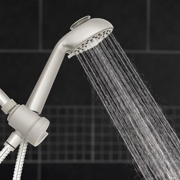 Side View of QMK-759ME Secure Magnetic Hand Held Shower Head Spraying Water