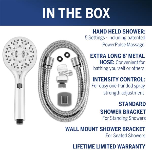 QBS-563MEB ShowerCare Pivoting Hand Held Shower Head Box Contents